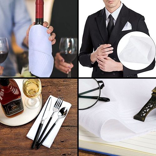 20pcs Soft Pure Cotton Handkerchiefs, LEDream 38x38cm Men's White Hankies, Classic Pocket Squares with Stripe