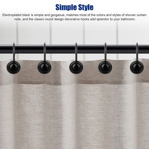 12pcs Shower Curtain Hooks, Stainless Steel Vintage Decorative Shower Curtain Rings, Rustproof Shower Hooks for Bathroom Shower Rods Curtains, Black