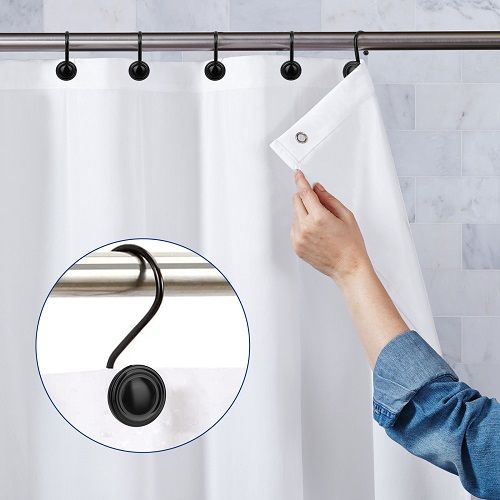 12pcs Shower Curtain Hooks, Stainless Steel Vintage Decorative Shower Curtain Rings, Rustproof Shower Hooks for Bathroom Shower Rods Curtains, Black