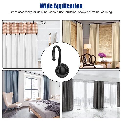 12pcs Shower Curtain Hooks, Stainless Steel Vintage Decorative Shower Curtain Rings, Rustproof Shower Hooks for Bathroom Shower Rods Curtains, Black