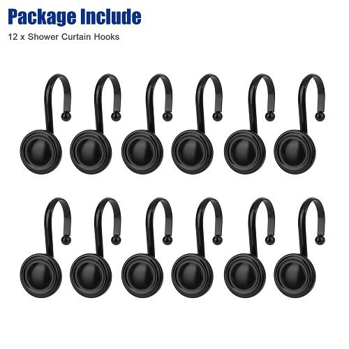 12pcs Shower Curtain Hooks, Stainless Steel Vintage Decorative Shower Curtain Rings, Rustproof Shower Hooks for Bathroom Shower Rods Curtains, Black