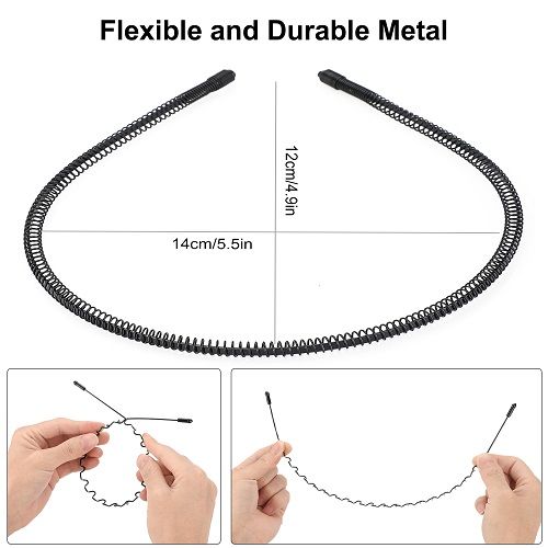 6Pcs Metal Hair Bands, LEDream Men's Wavy Spring Headbands, Fashion and Elastic Hair Hoops for Sports and Beauty Care, Black