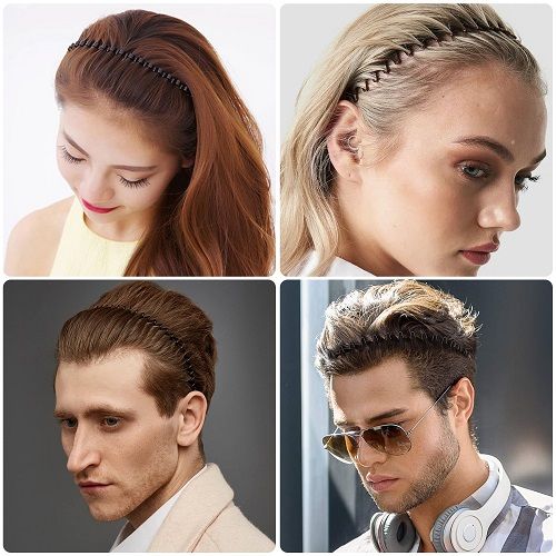 6Pcs Metal Hair Bands, LEDream Men's Wavy Spring Headbands, Fashion and Elastic Hair Hoops for Sports and Beauty Care, Black