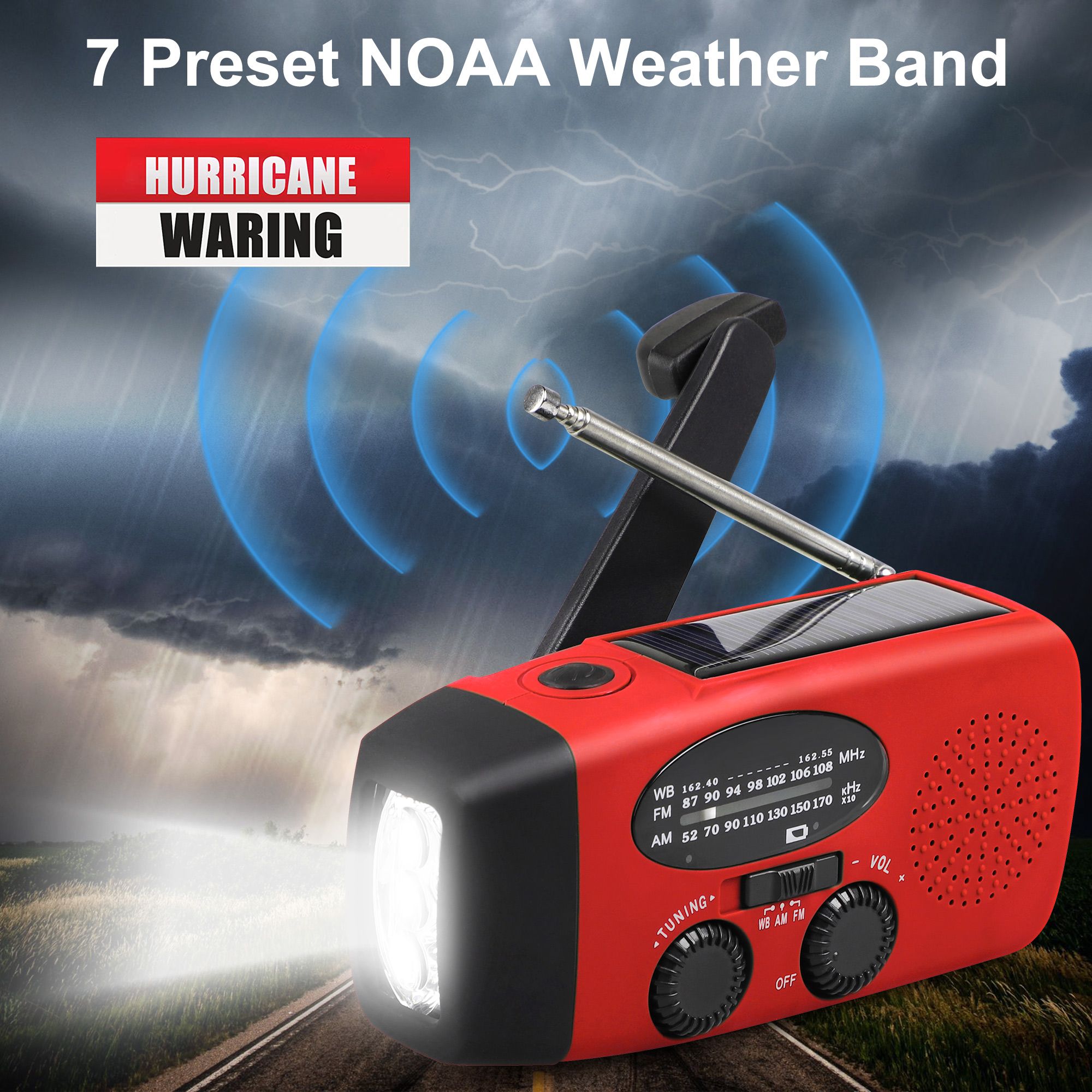 Hand Crank Emergency Radio, Portable Radio Solar Powerd AM FM WB NOAA Weather Radio with SOS Alarm, Cell Phone Charge