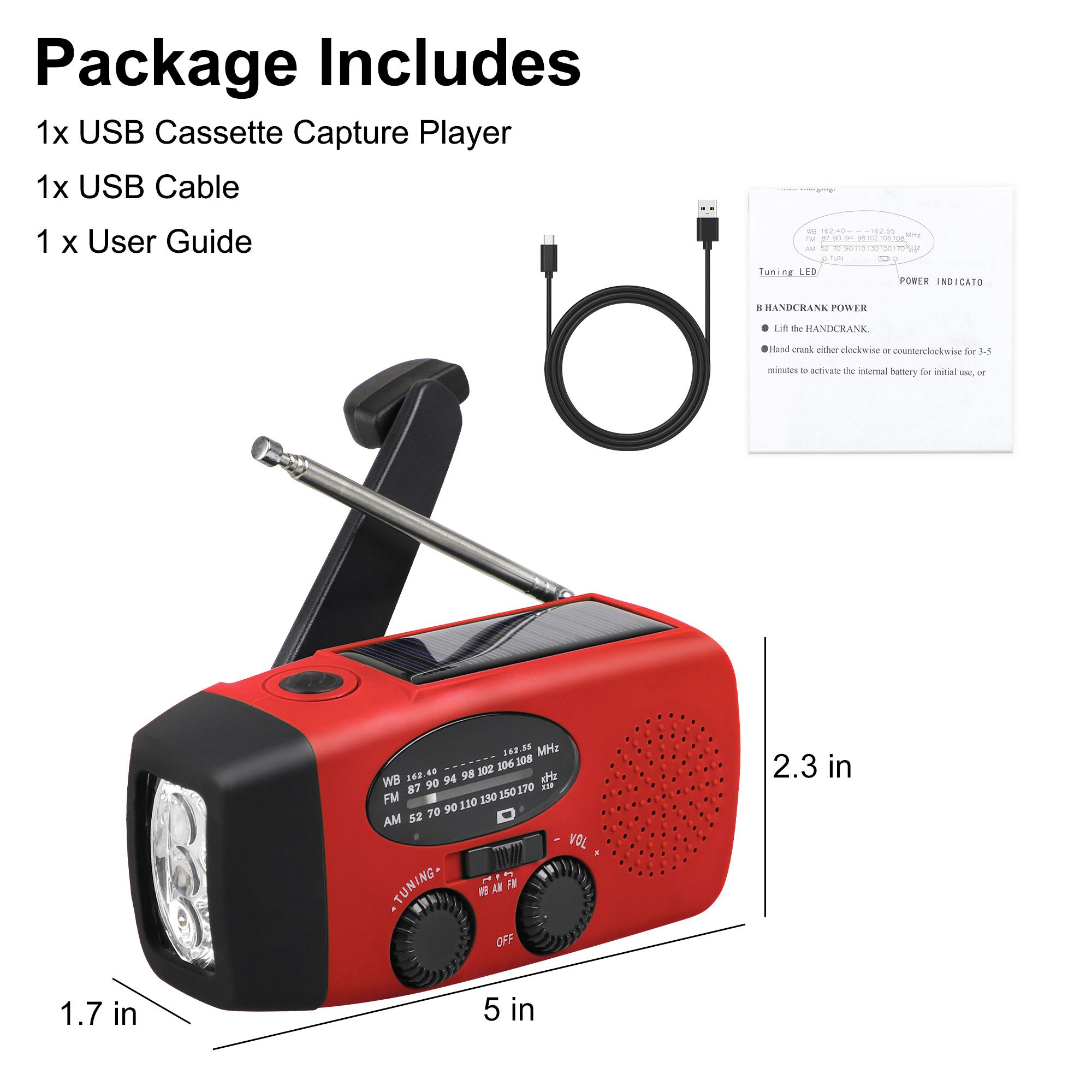 Hand Crank Emergency Radio, Portable Radio Solar Powerd AM FM WB NOAA Weather Radio with SOS Alarm, Cell Phone Charge