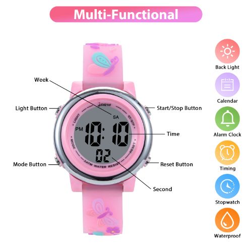 Kid Watch for Girls Boys, LEDream Sports Digital Watches, 3D Cute Cartoon Waterproof 7 Color LED Lights Outdoor Electrical Wrist Watch with Alarm Stopwatch Toy Gifts