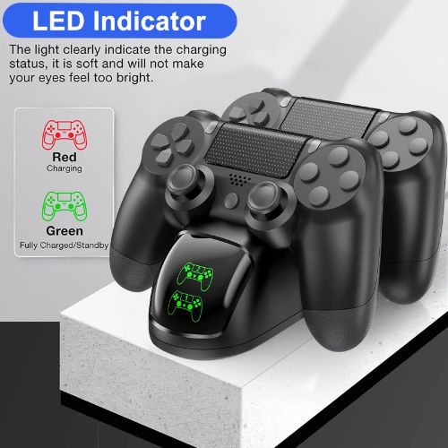 Charging Station Fit for PS4 Controller, LEDream Fast Dual Charging Dock Fit for Sony PlayStation 4 Wireless Dualshock Controllers, Charger Stand with LED Indicator, USB Cable
