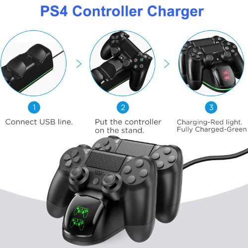 Charging Station Fit for PS4 Controller, LEDream Fast Dual Charging Dock Fit for Sony PlayStation 4 Wireless Dualshock Controllers, Charger Stand with LED Indicator, USB Cable