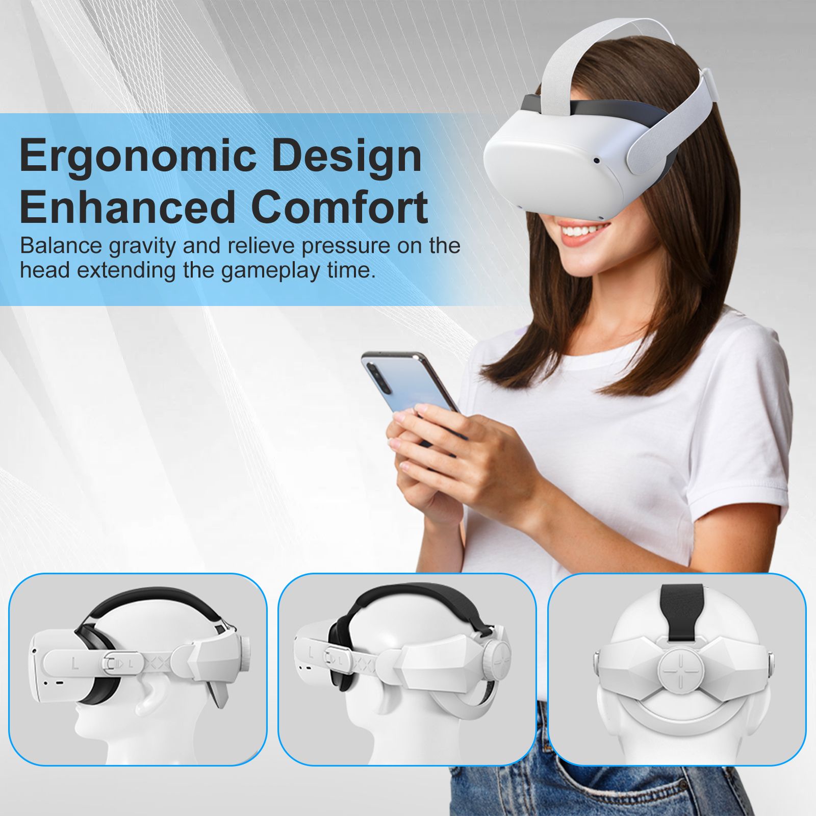 Head Strap for Oculus/Meta Quest 2 Accessories, LEDream Adjustable Elite Head Strap Fit for Quest 2 for Enhanced Support, Balance Weight, Reduce Pressure in VR, Suitable for Teenagers and Adults