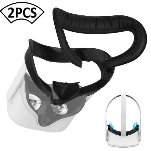 Face Cover Pad for Oculus Quest 2, LEDream 2Pcs Sweatproof Facial Interface Bracket & PU Leather Foam Face Cushion Compatible with Oculus Quest 2 VR Headset, Washable Lightproof Anti-Leakage