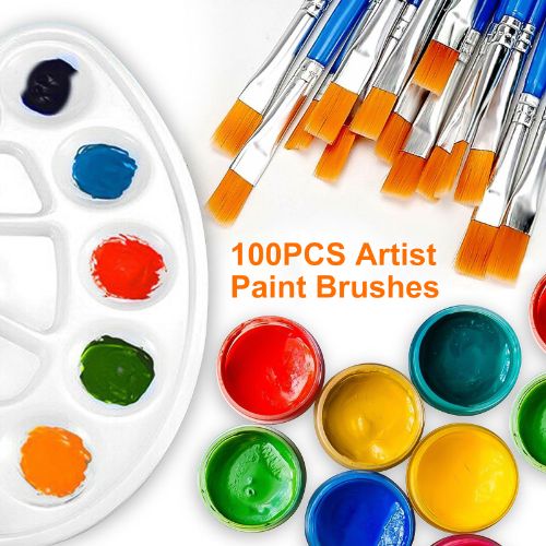 Acrylic Paint Brush Set, LEDream 100Pcs Art Paintbrushes for Oil Watercolor Painting, Detailing & Rock Painting - Blue