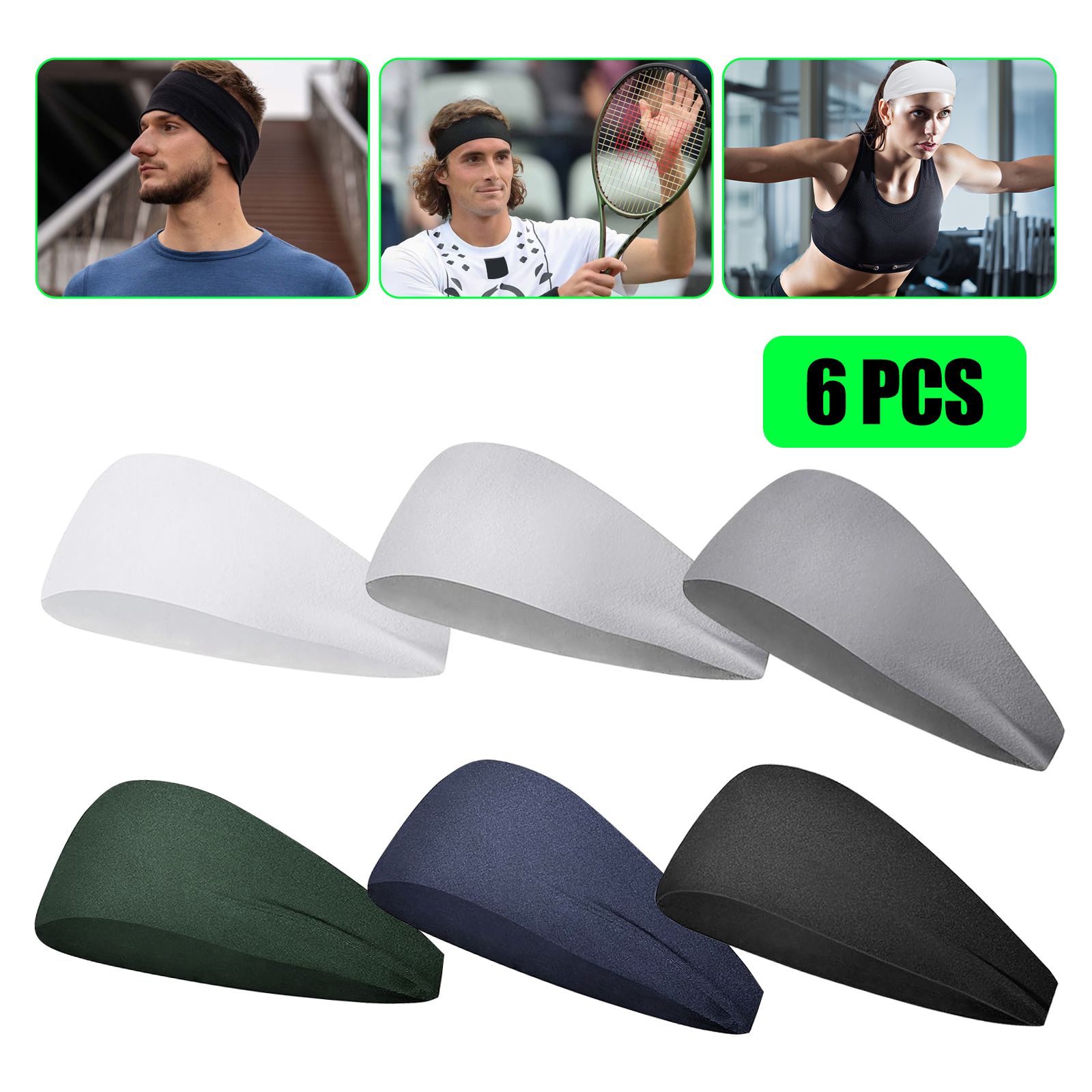 6pcs Running Headbands for Men Women Sweatbands Fashion Sports Sweat Bands Workout Fitness Running Yoga