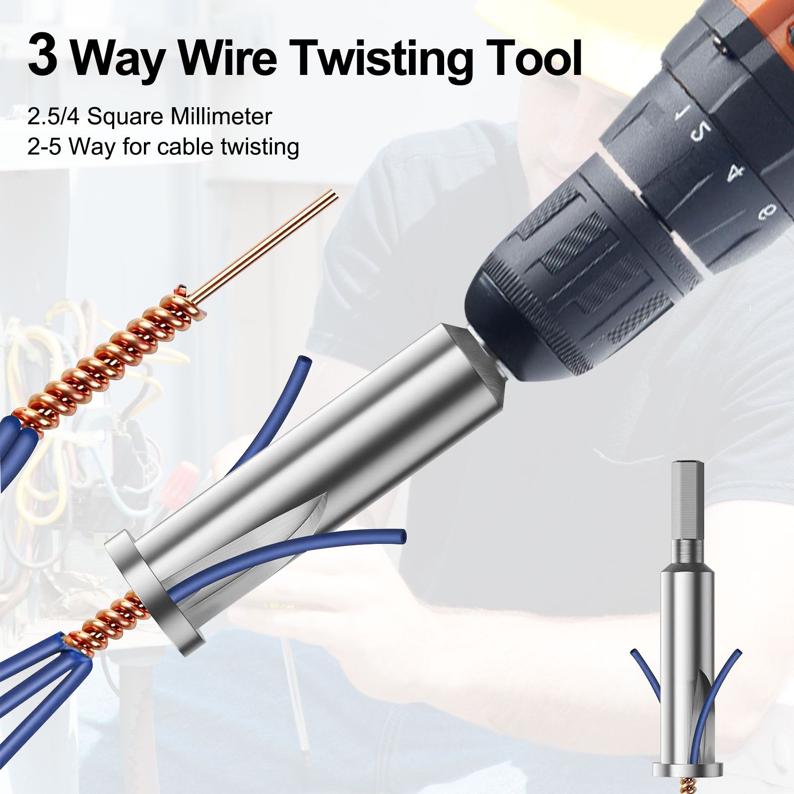3pcs Wire Stripping & Twisting Tool Electrical Drill Wire Stripper Cable Nut Twister for Cable Quick Stripping