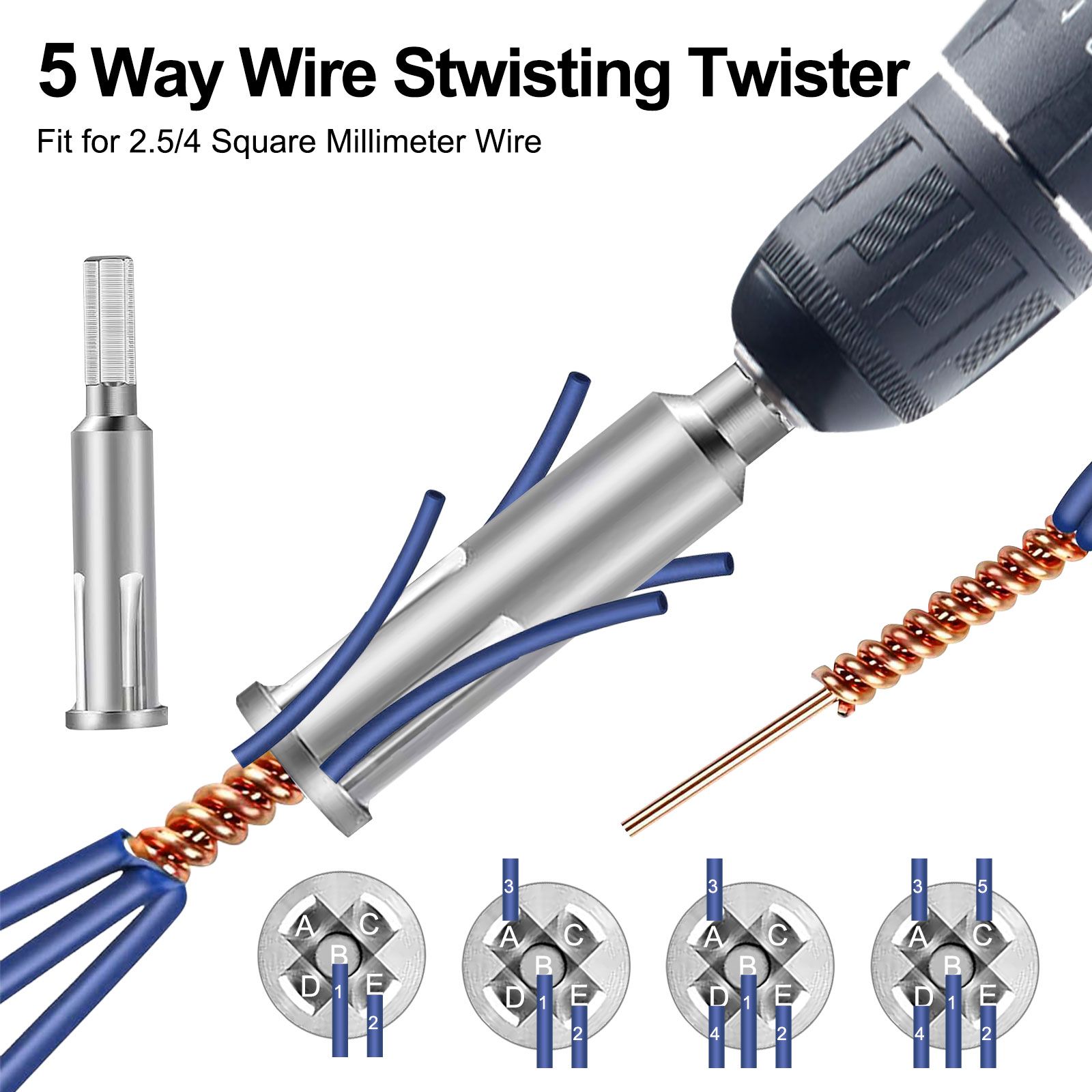 3pcs Wire Stripping & Twisting Tool Electrical Drill Wire Stripper Cable Nut Twister for Cable Quick Stripping