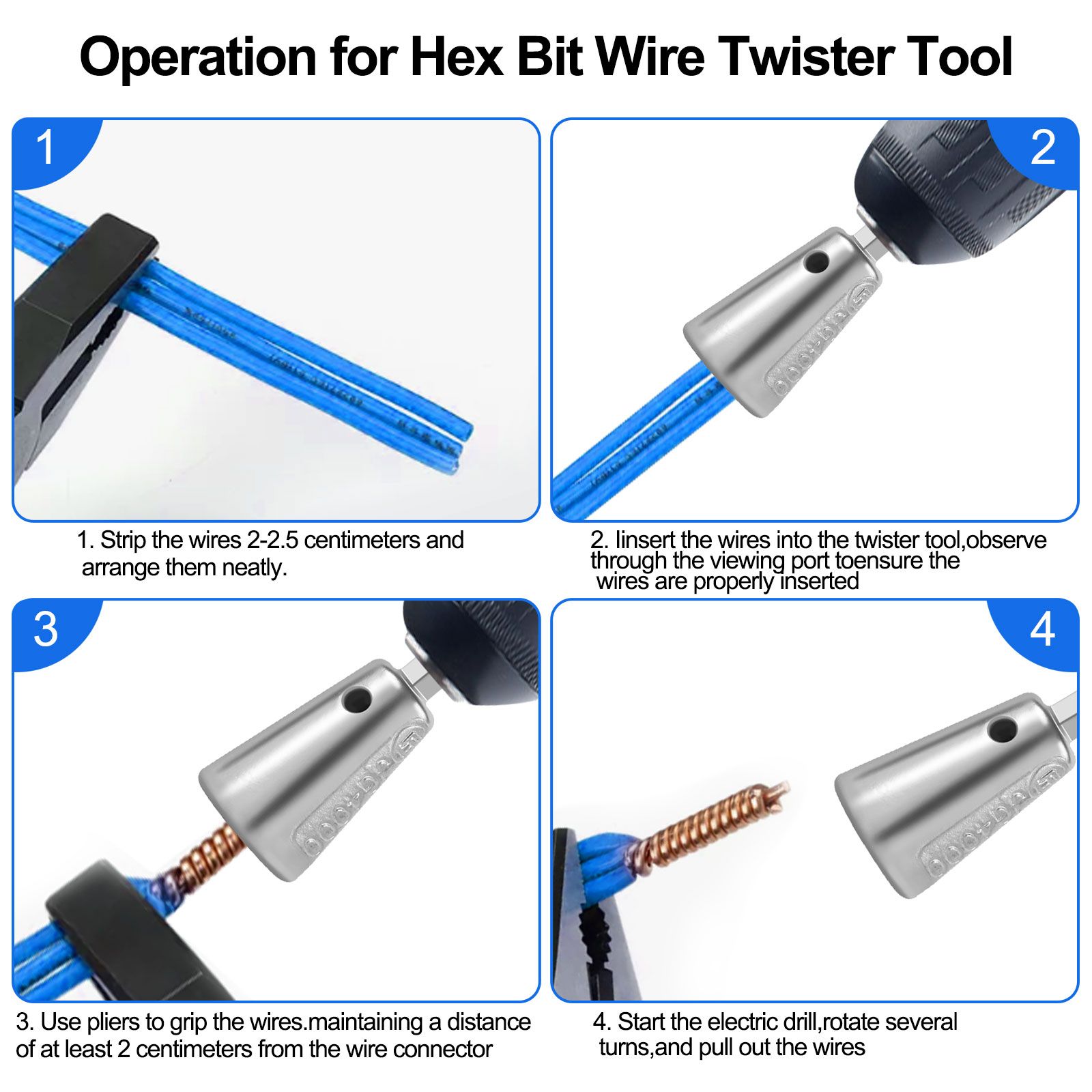 3pcs Wire Stripping & Twisting Tool Electrical Drill Wire Stripper Cable Nut Twister for Cable Quick Stripping