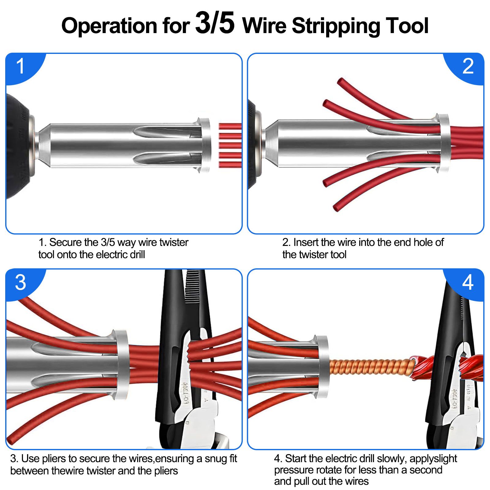 3pcs Wire Stripping & Twisting Tool Electrical Drill Wire Stripper Cable Nut Twister for Cable Quick Stripping