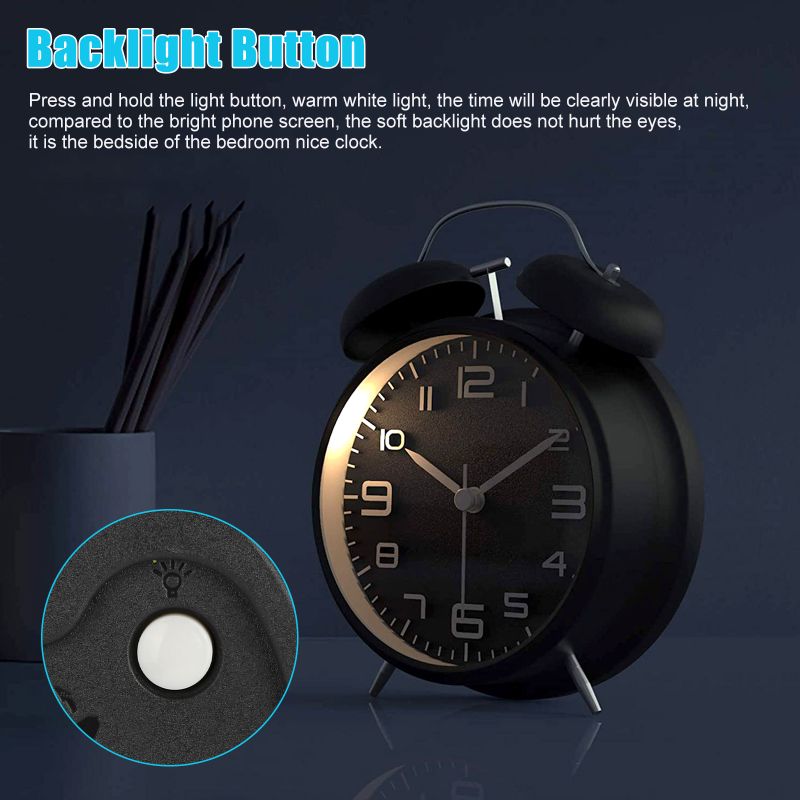 Twin Bell Loud Alarm Clock for Heavy Sleepers with Backlight, Battery Operated Old Fashioned Alarm Clock for Bedrooms and Home Decoration(Retro)