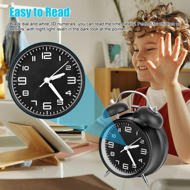 Twin Bell Loud Alarm Clock for Heavy Sleepers with Backlight, Battery Operated Old Fashioned Alarm Clock for Bedrooms and Home Decoration(Retro)