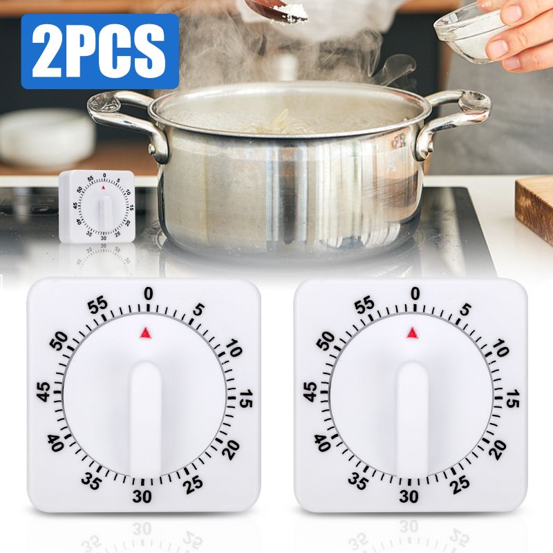 60 Minute Mechanical Kitchen Timer, Visual Kitchen Cooking Timer Clock with Loud Alarm - No Batteries Required-Manual Countdown Timer for Classroom, Home, Study and Cooking (White)