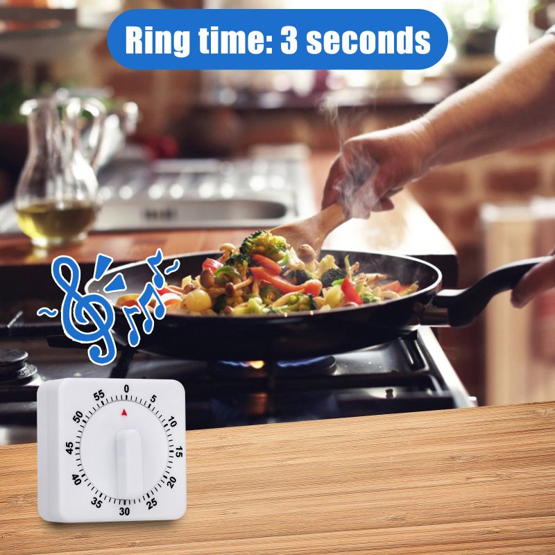 60 Minute Mechanical Kitchen Timer, Visual Kitchen Cooking Timer Clock with Loud Alarm - No Batteries Required-Manual Countdown Timer for Classroom, Home, Study and Cooking (White)