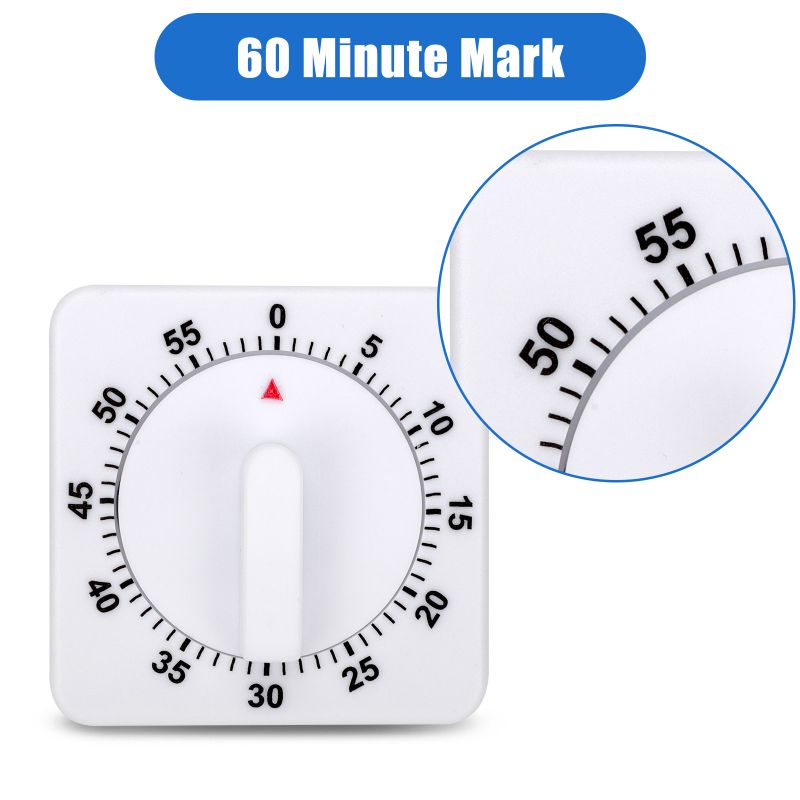 60 Minute Mechanical Kitchen Timer, Visual Kitchen Cooking Timer Clock with Loud Alarm - No Batteries Required-Manual Countdown Timer for Classroom, Home, Study and Cooking (White)