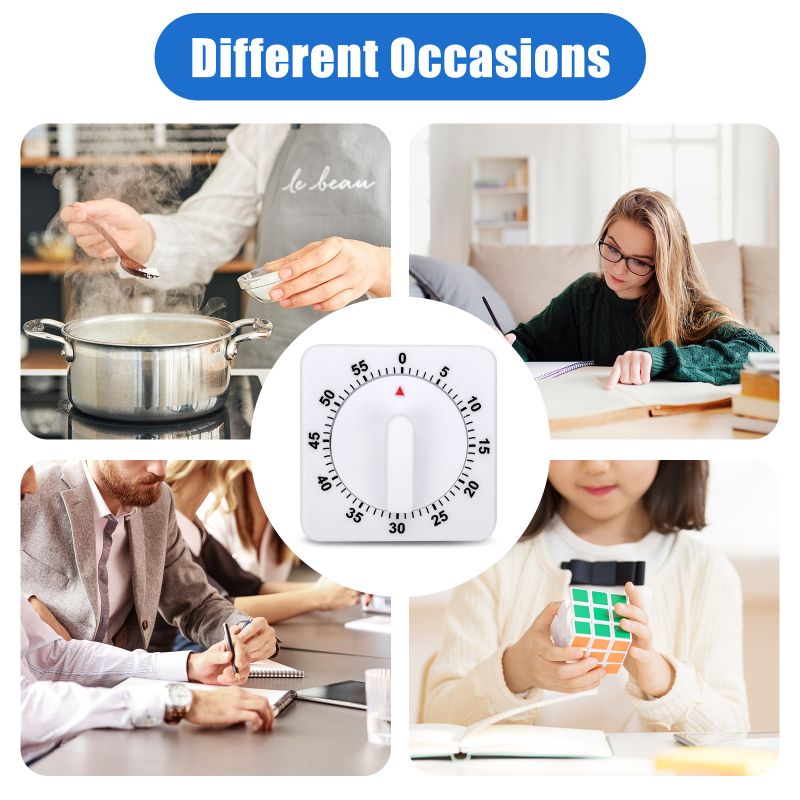 60 Minute Mechanical Kitchen Timer, Visual Kitchen Cooking Timer Clock with Loud Alarm - No Batteries Required-Manual Countdown Timer for Classroom, Home, Study and Cooking (White)