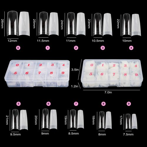 1000pcs Half Cover French Nail Tips, Acrylic Fake Nails with Case, 10 Sizes False Nails Tips
