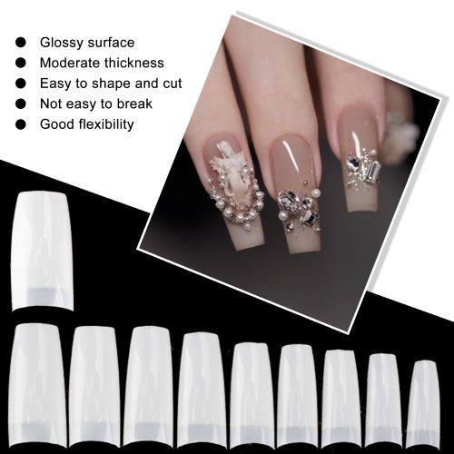 1000pcs Half Cover French Nail Tips, Acrylic Fake Nails with Case, 10 Sizes False Nails Tips
