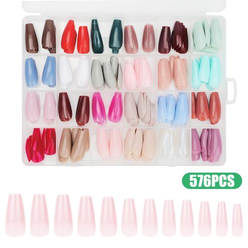 576pcs Square Press on Nails, Long Fake Nails, Acrylic Full Cover Artificial Nails, 24 Colors