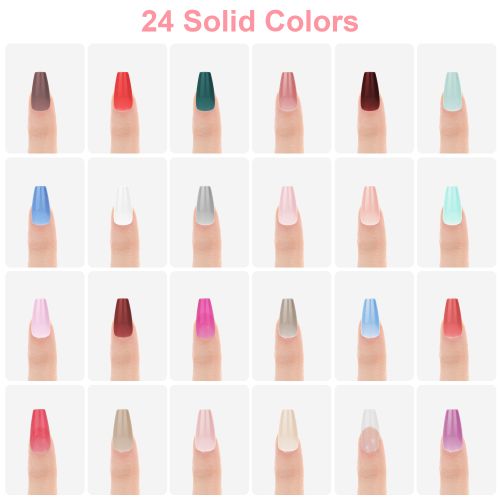 576pcs Square Press on Nails, Long Fake Nails, Acrylic Full Cover Artificial Nails, 24 Colors