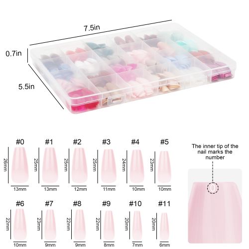 576pcs Square Press on Nails, Long Fake Nails, Acrylic Full Cover Artificial Nails, 24 Colors