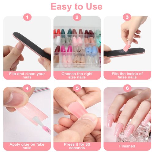 576pcs Square Press on Nails, Long Fake Nails, Acrylic Full Cover Artificial Nails, 24 Colors