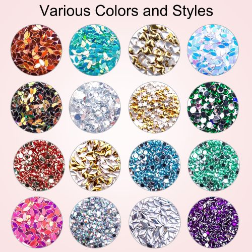 5 Boxes Nail Art Rhinestones, Mixed Color Flatback Nail Rhinestones with Tweezer and Pickup Pen