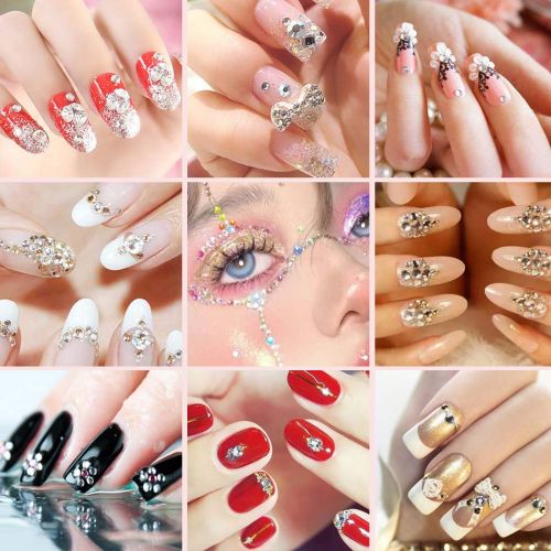 5 Boxes Nail Art Rhinestones, Mixed Color Flatback Nail Rhinestones with Tweezer and Pickup Pen