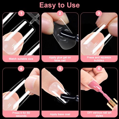 480pcs Pre-shaped Half Matte X False Nail Tips, 12 Sizes Square and Medium Almond Nail Tips