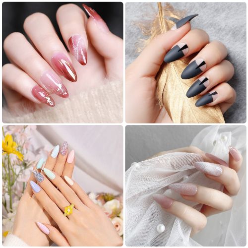 480pcs Pre-shaped Half Matte X False Nail Tips, 12 Sizes Square and Medium Almond Nail Tips