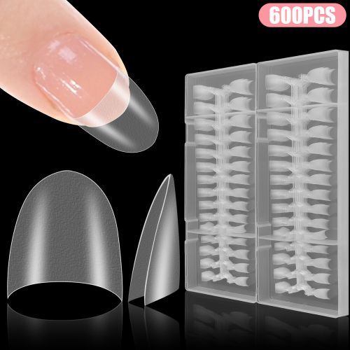 600pcs Short Almond Nail Tips, 12 Sizes Full Matte Press on Half Cover Acrylic Nails