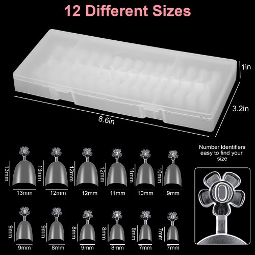 600pcs Short Almond Nail Tips, 12 Sizes Full Matte Press on Half Cover Acrylic Nails