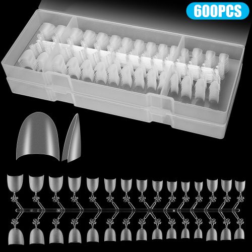 600pcs Short Almond Nail Tips, 12 Sizes Full Matte Press on Half Cover Acrylic Nails