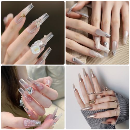 500pcs Long Coffin Nail Tips, 10 Sizes Clear Full Cover False Artificial Nails