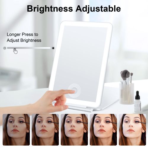 Travel Makeup Mirror with 10X Magnifying Mirror, 3 Colors Light Folding Vanity Mirror