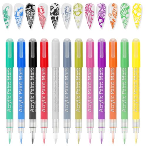 12 Colors 3D Nail Art Pens, Graffiti Nail Dotting Tools, Manicure Nail Pens