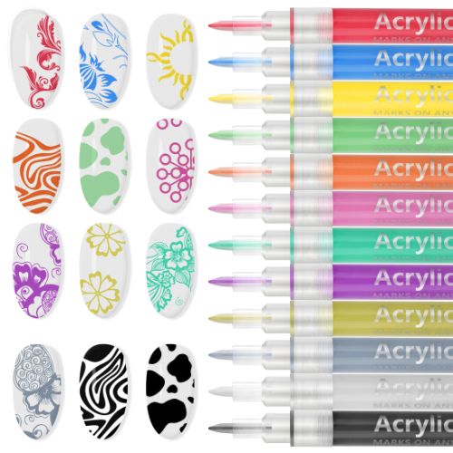 12 Colors 3D Nail Art Pens, Graffiti Nail Dotting Tools, Manicure Nail Pens