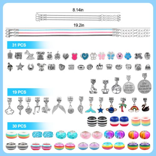 Bracelet Making Kit, 86PCs Charm Bracelets Kit with Beads, Jewelry Charms, Bracelets for DIY Craft, Jewelry Gift