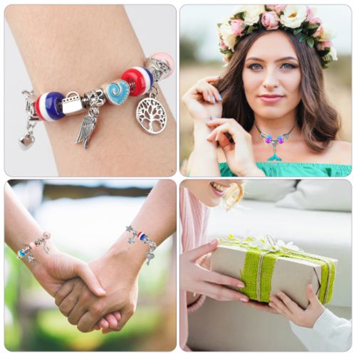 Bracelet Making Kit, 86PCs Charm Bracelets Kit with Beads, Jewelry Charms, Bracelets for DIY Craft, Jewelry Gift