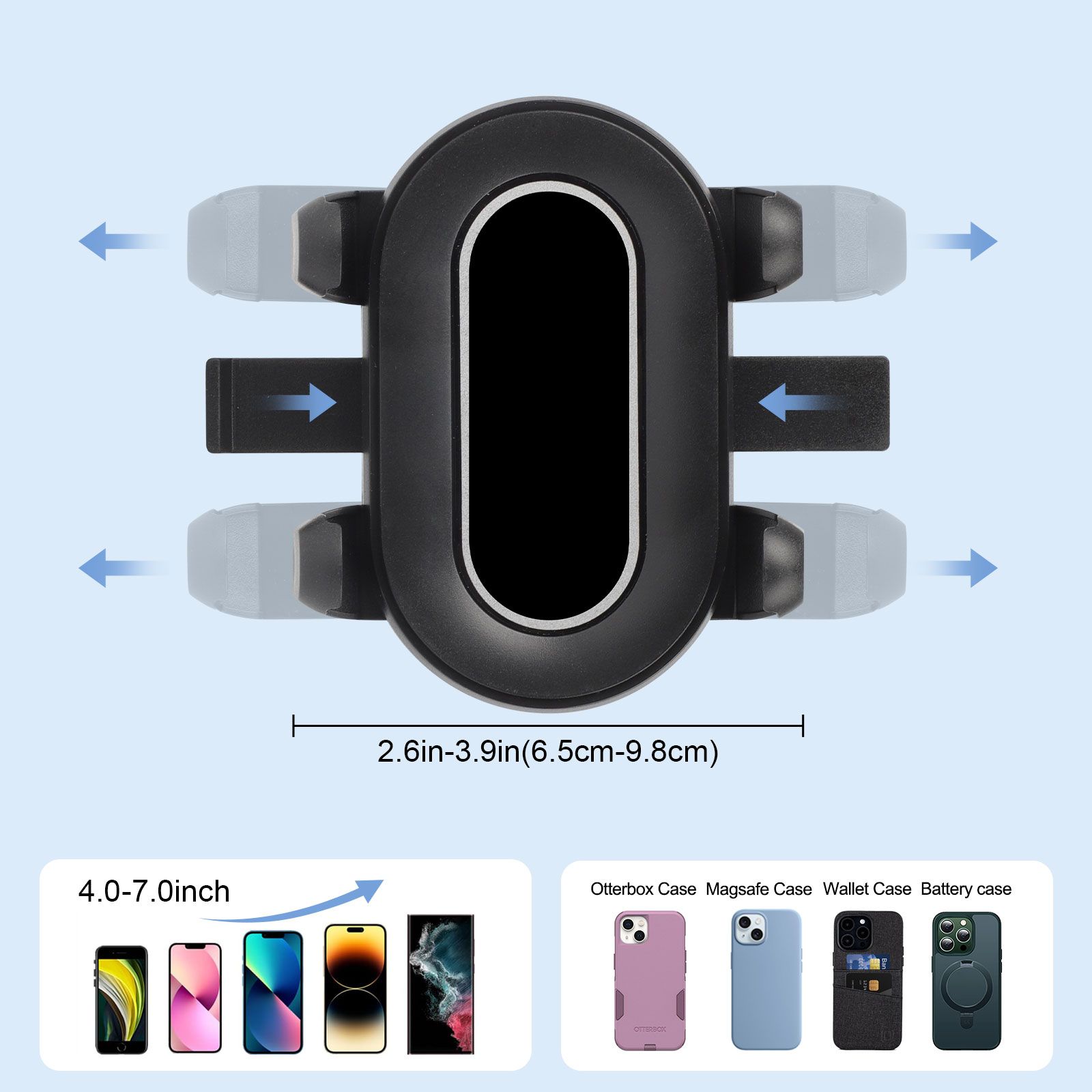 Car Phone Mount, 360° Rotatable Retractable Rearview Mirror Phone Holder for Car Compatible with 4-7in Smartphone
