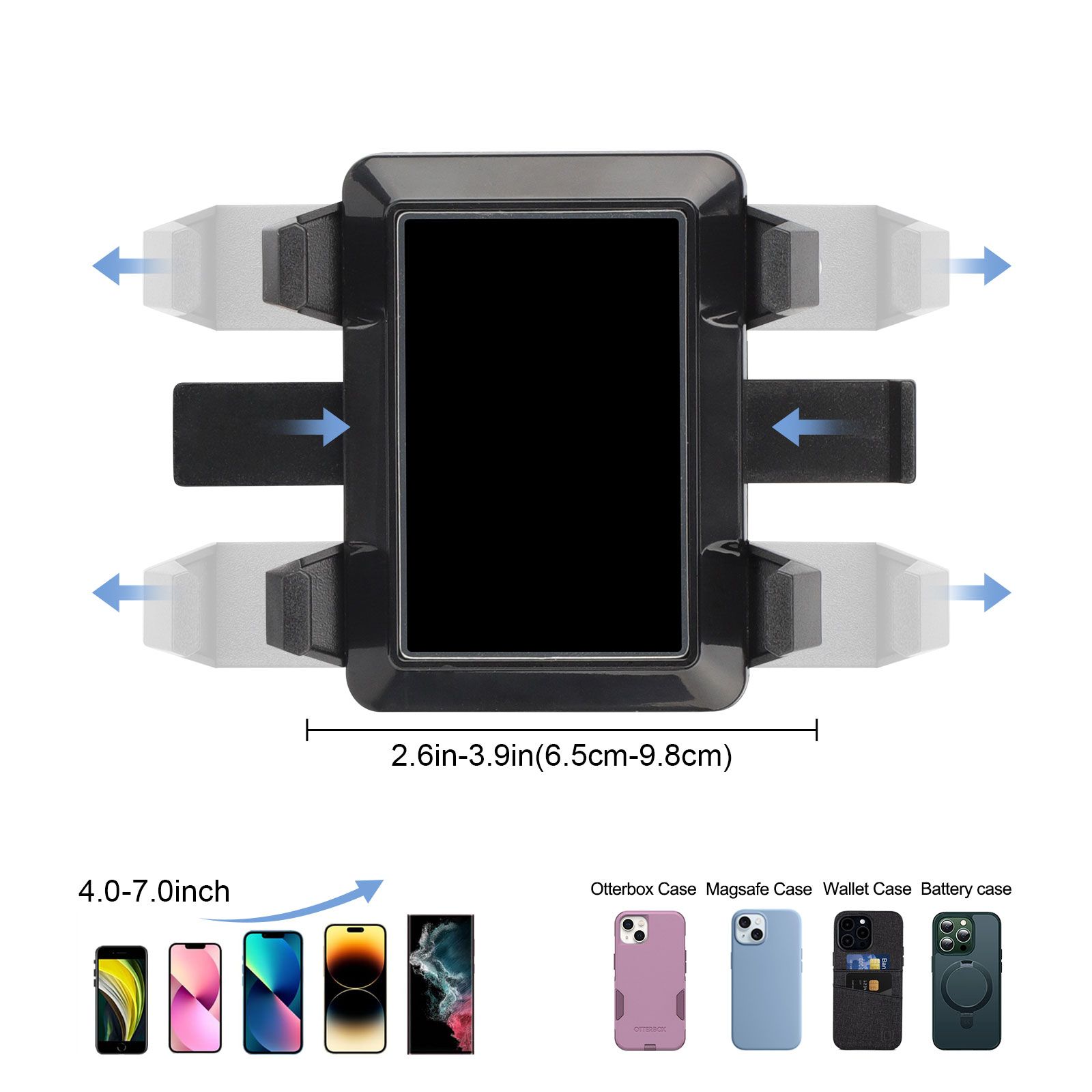 Car Phone Holder, 360 Degree Rotating Dashboard Car Phone Mount with Adjustable Spring Clip for 4-7in Smartphones
