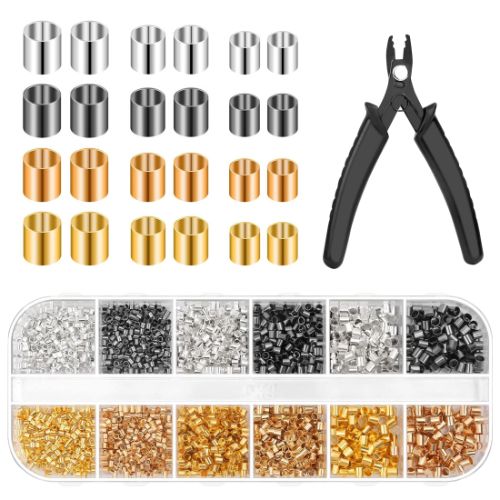 2200pcs Crimp Beads Kit with Plier for Jewelry Making Necklace Bracelet DIY, Crimp Tubes, 3 Sizes, 4 Colors
