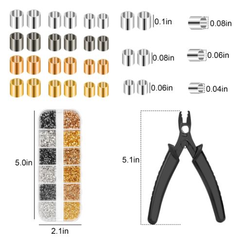 2200pcs Crimp Beads Kit with Plier for Jewelry Making Necklace Bracelet DIY, Crimp Tubes, 3 Sizes, 4 Colors