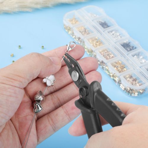 2200pcs Crimp Beads Kit with Plier for Jewelry Making Necklace Bracelet DIY, Crimp Tubes, 3 Sizes, 4 Colors